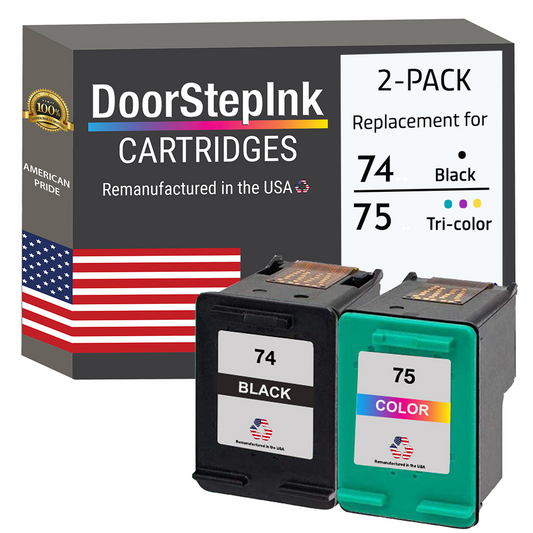 DoorStepInk Brand for HP 74 Black / 75 Color Combo Pack Remanufactured in the USA Ink Cartridges-0