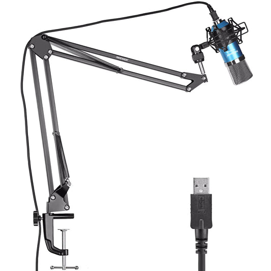 Microphone Set with Blue Stand, Connects to Computer